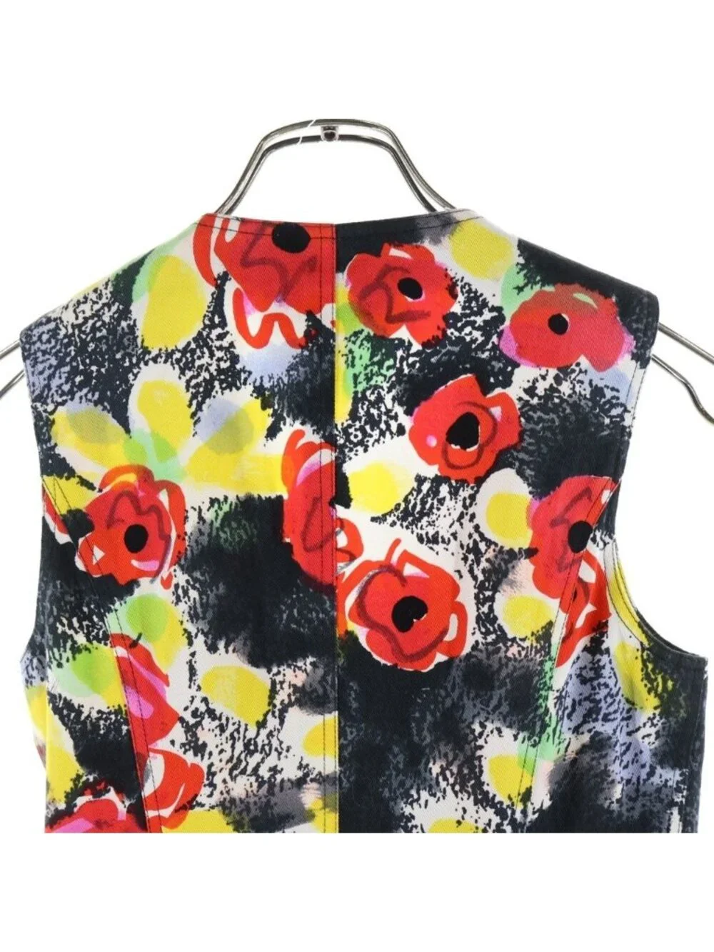 Chanel Vintage Sleeveless Floral Dress CC Logo Button Multicolor